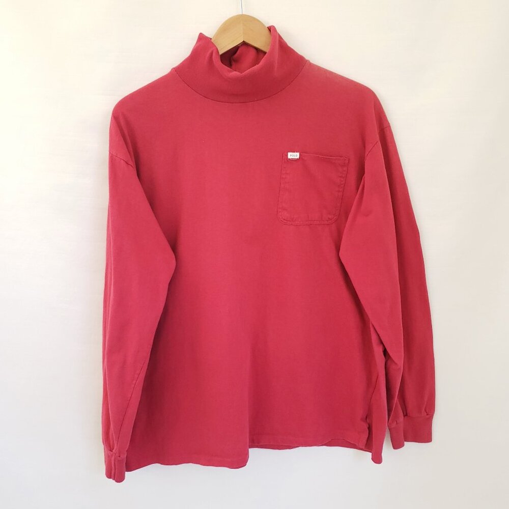 RVHTF 90's Mens L Polo Country Dry Goods Red Turtleneck Shirt. Single Stitch